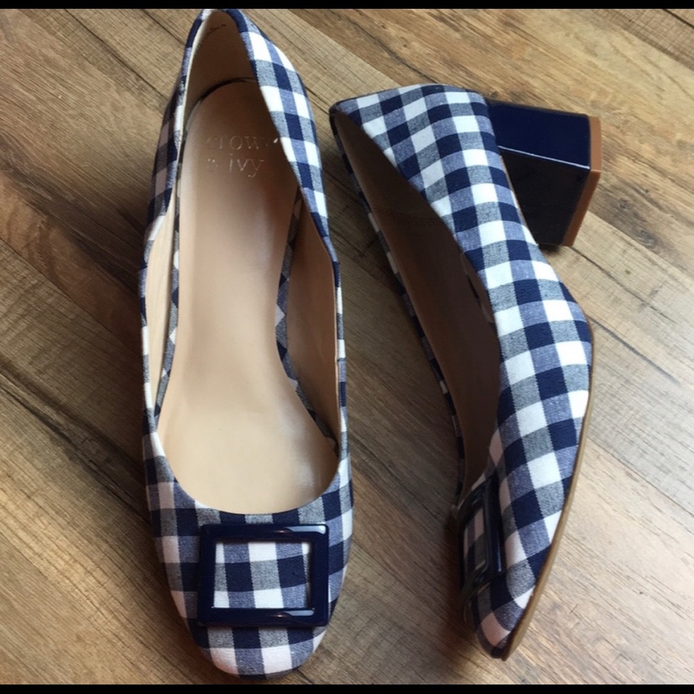 Crown & Ivy Beckie Blue Gingham heels